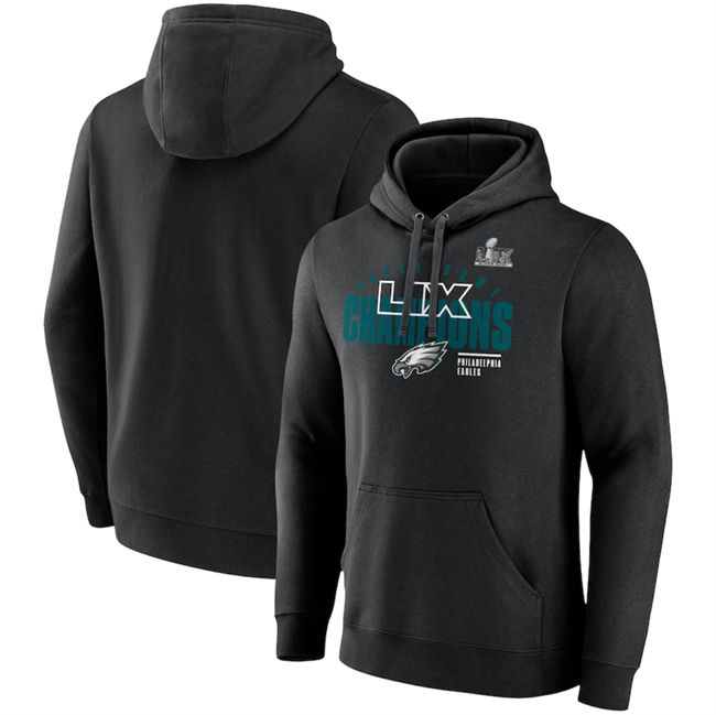 Men's Black Philadelphia Eagles Super Bowl LIX Champions Iconic Victory Fleece Pullover Hoodie
